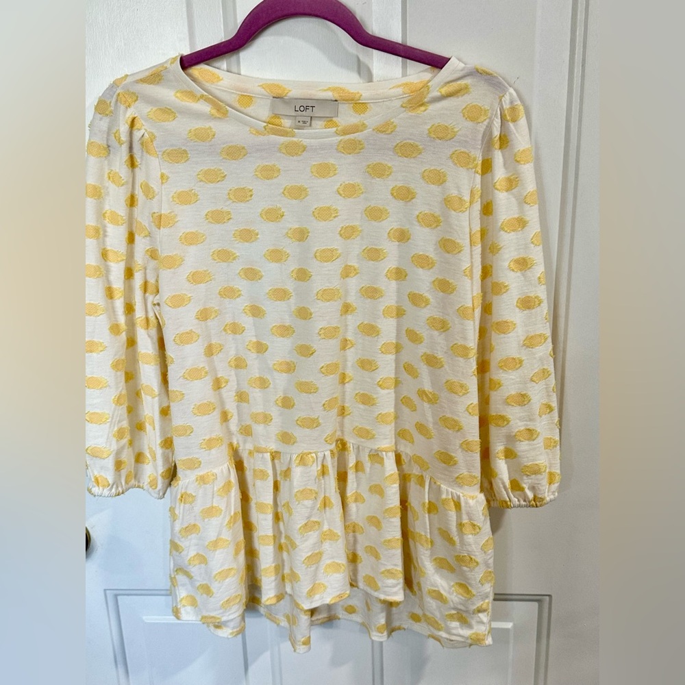 No Longer Available -     NWOT Loft White W/ Yellow Dot Top - Medium